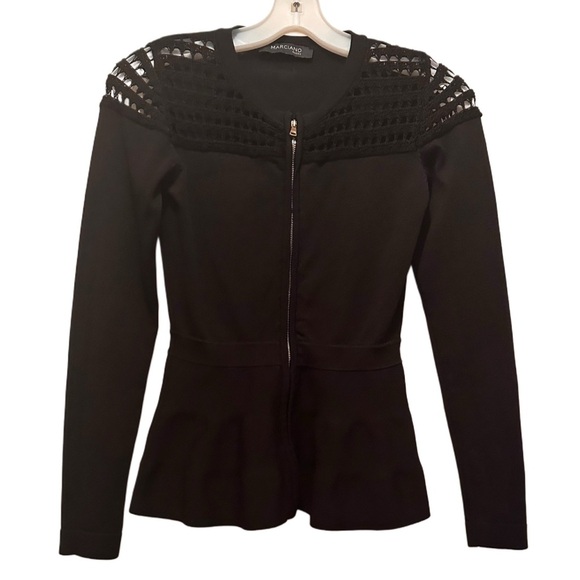 Women’s Black Long Sleeve Sweater Zip Front Mesh Shoulder Detail Size Jr. 1 - Picture 6 of 6